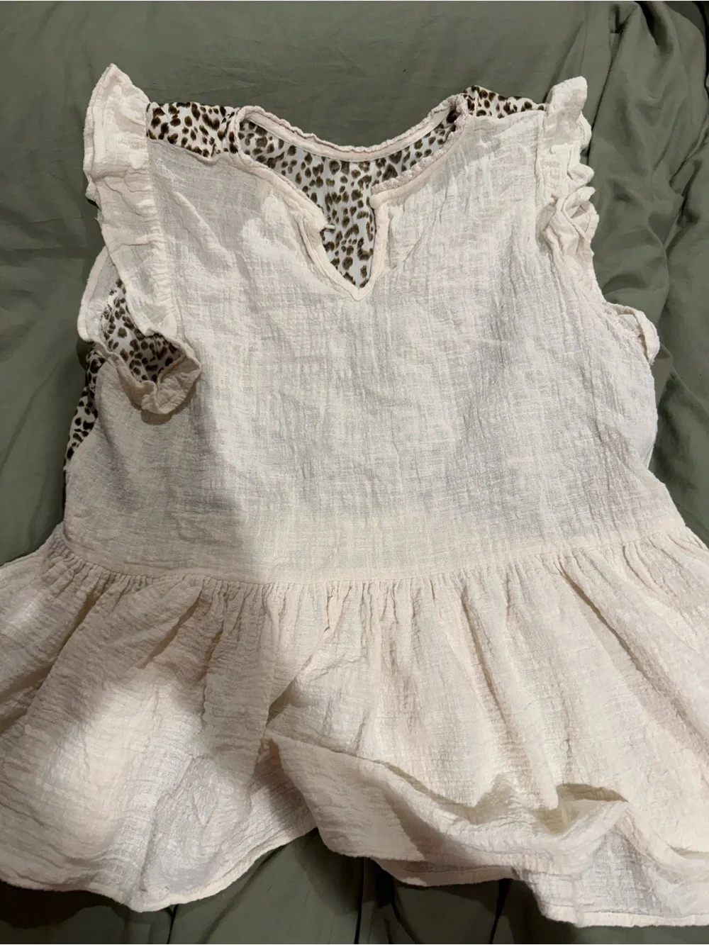 Umgee Cream Peplum Top with Brown Leopard Print